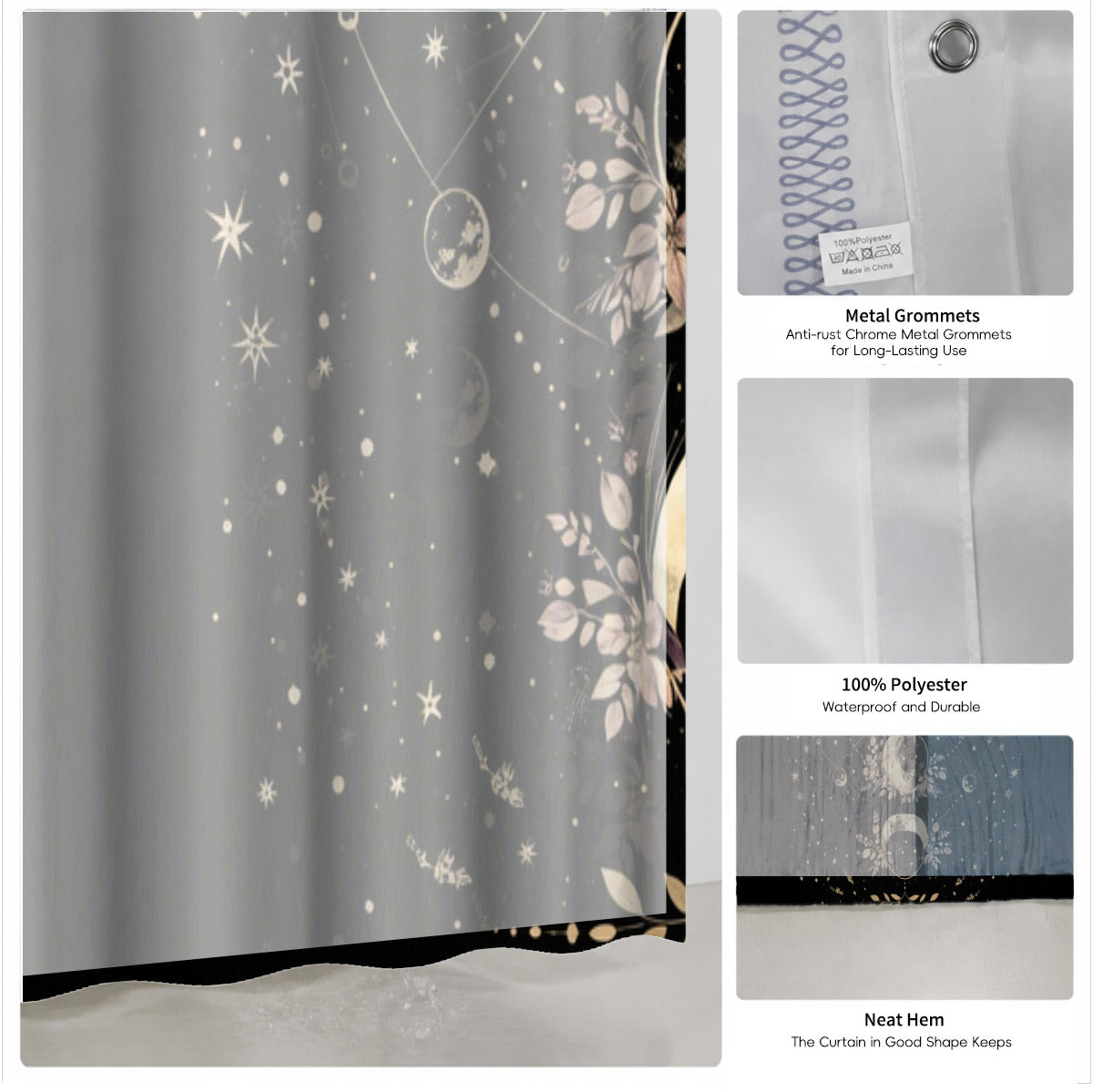 Vintage Celestial Astrology Shower Curtain Ethereal Witchy Decor Gift