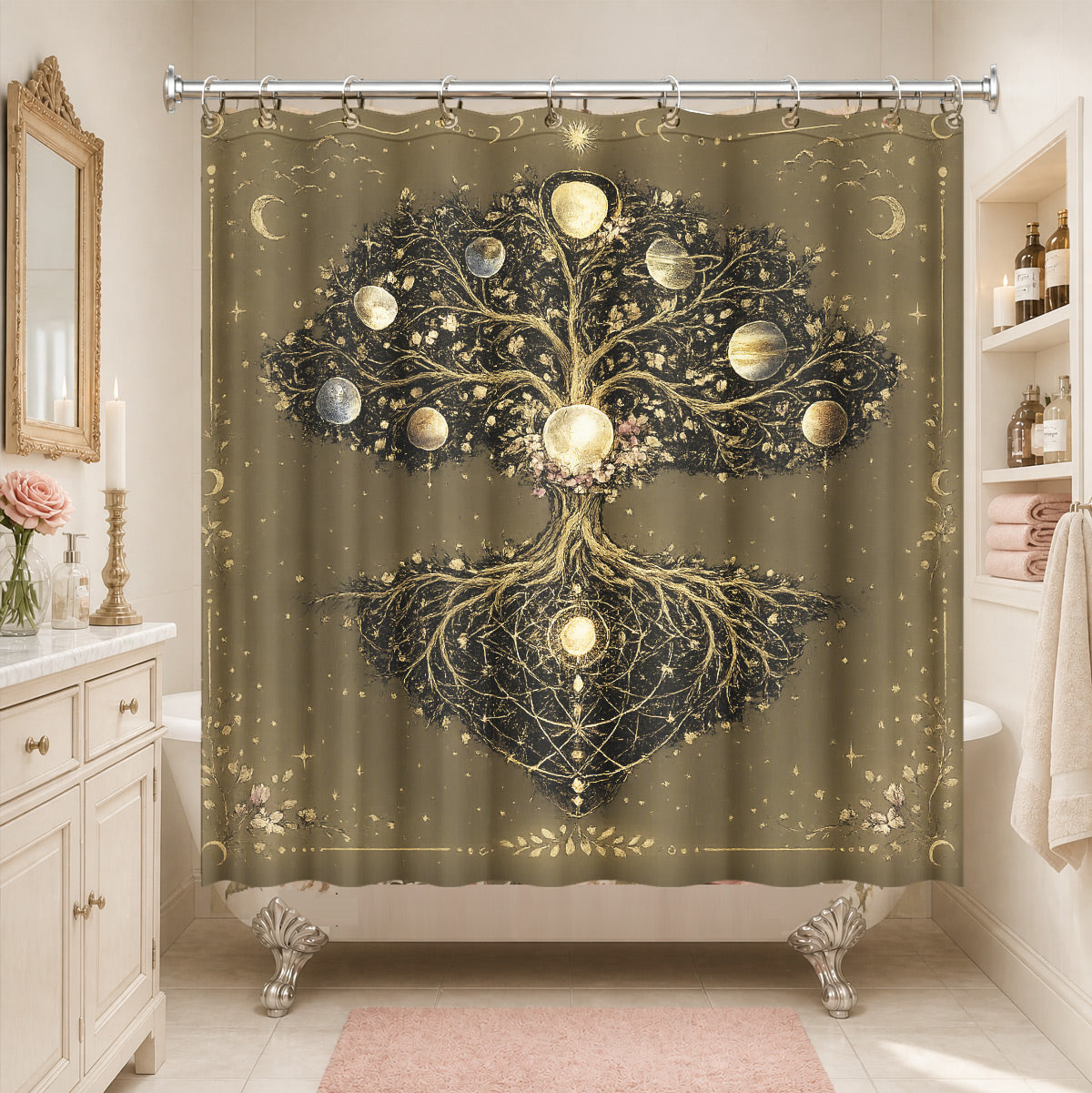 Vintage Celestial Astrology Shower Curtain Ethereal Witchy Decor Gift