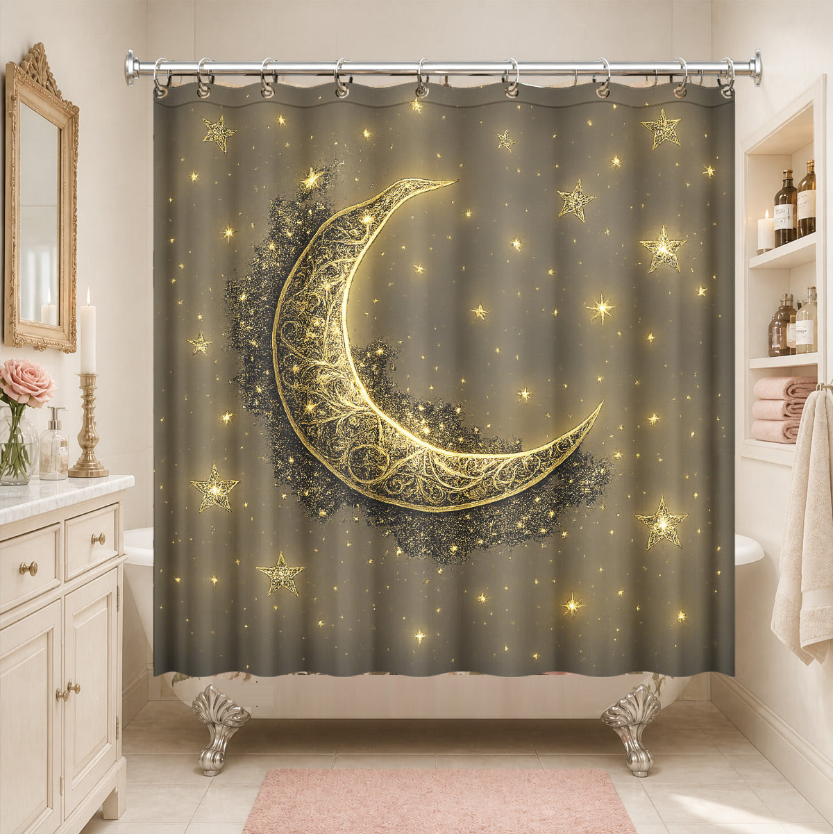Celestial Sun Moon Dreamcatcher Shower Curtain Vintage Galaxy Bath Decor