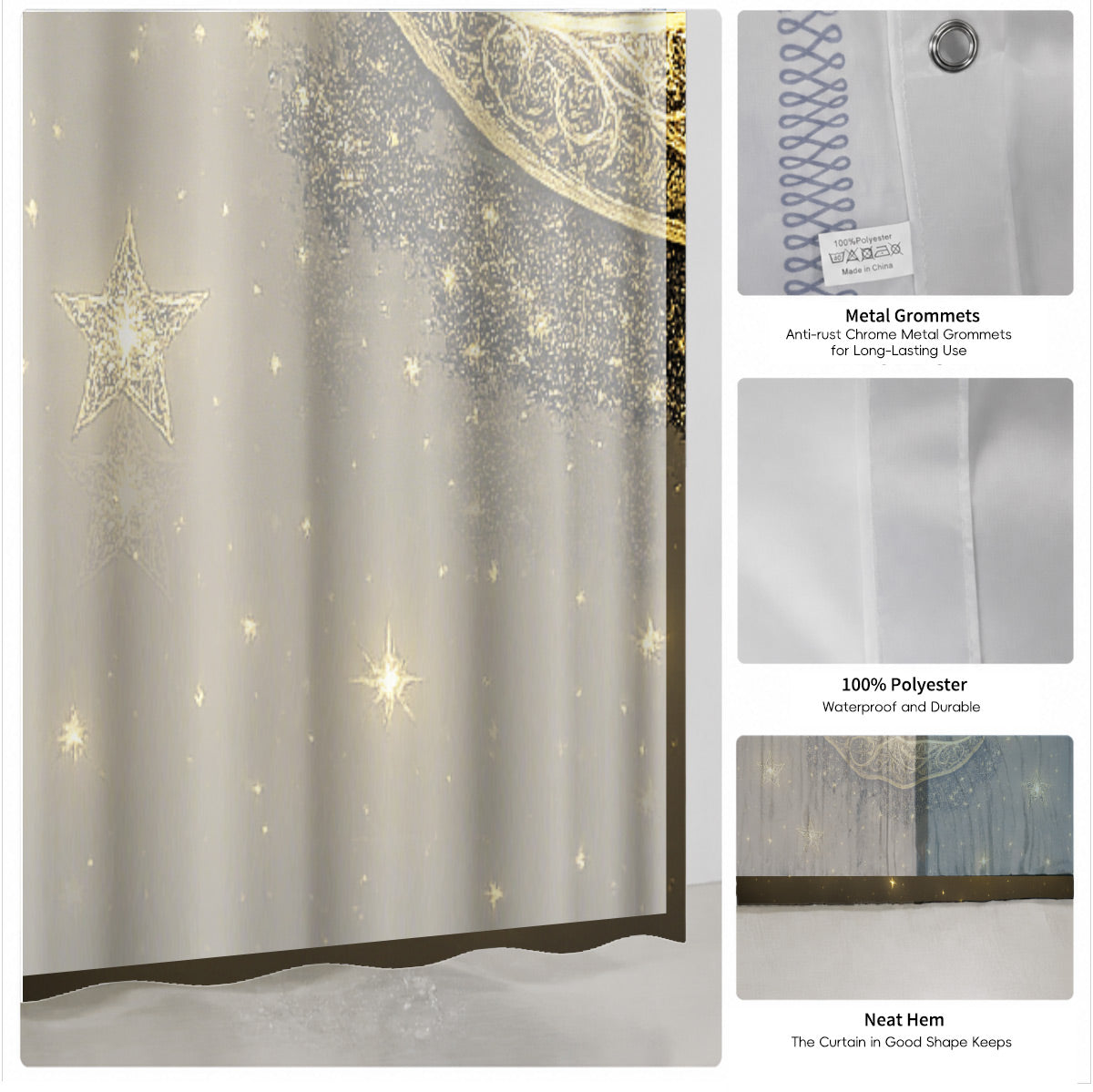 Celestial Sun Moon Dreamcatcher Shower Curtain Vintage Galaxy Bath Decor