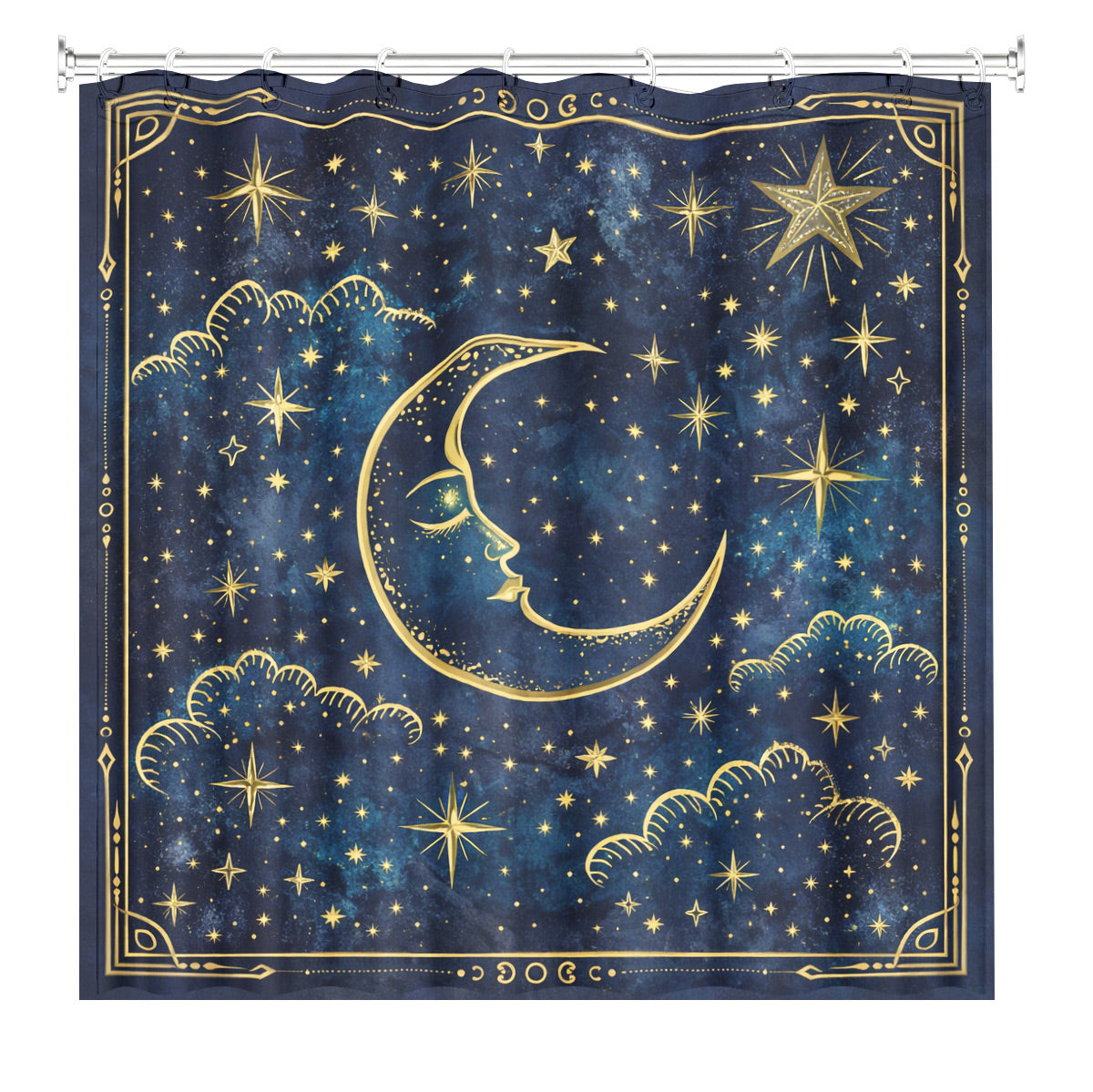 Celestial Sun Moon Dreamcatcher Shower Curtain Vintage Blue Gold Decor