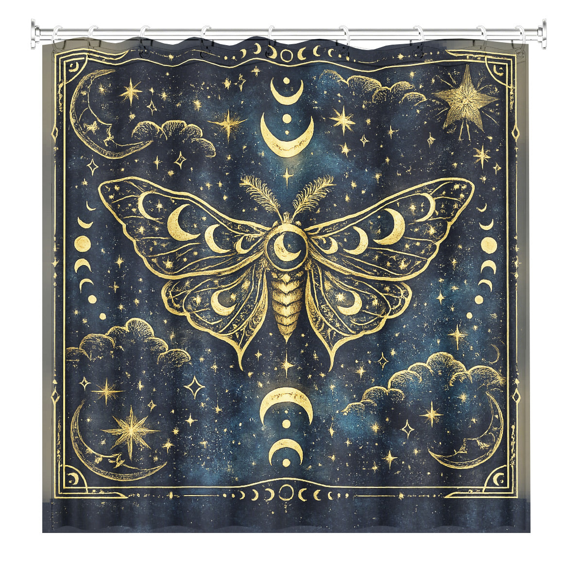 Celestial Sun Moon Dreamcatcher Shower Curtain Vintage Blue Gold Decor