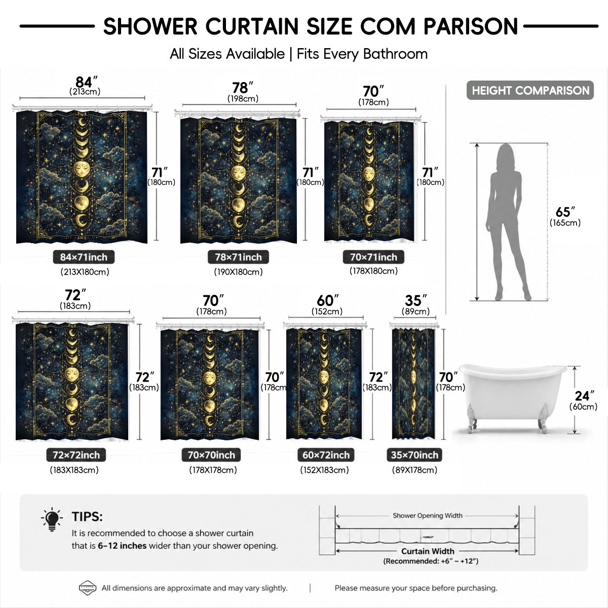 Celestial Sun Moon Dreamcatcher Shower Curtain Vintage Blue Gold Decor