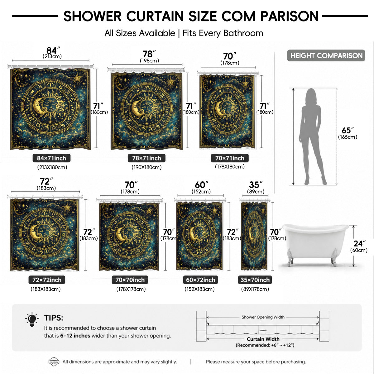 Celestial Sun Moon Dreamcatcher Shower Curtain Vintage Blue Gold Decor