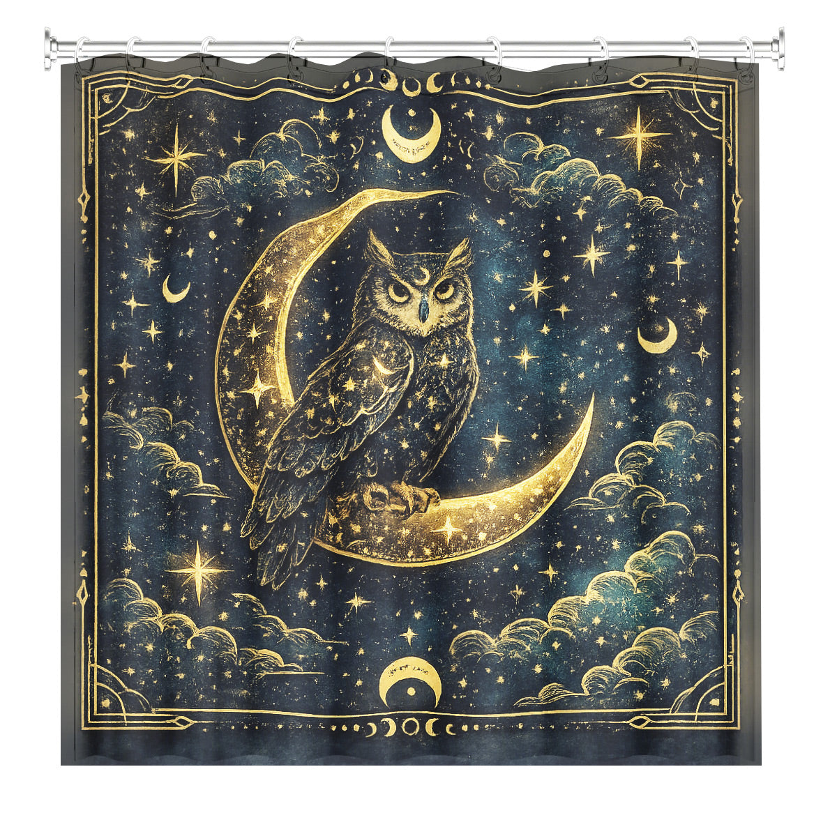 Celestial Sun Moon Dreamcatcher Shower Curtain Vintage Blue Gold Decor