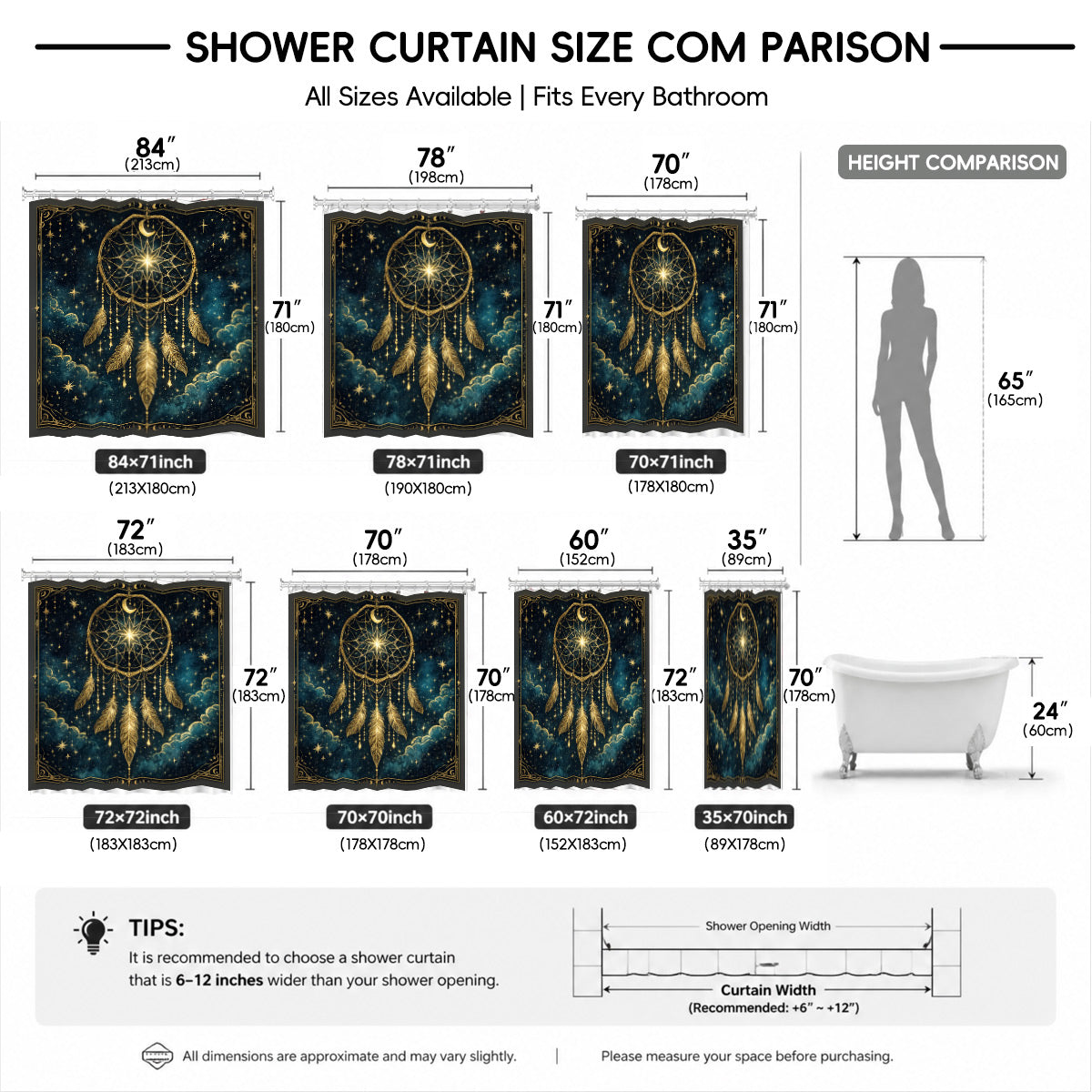 Celestial Sun Moon Dreamcatcher Shower Curtain Vintage Blue Gold Decor