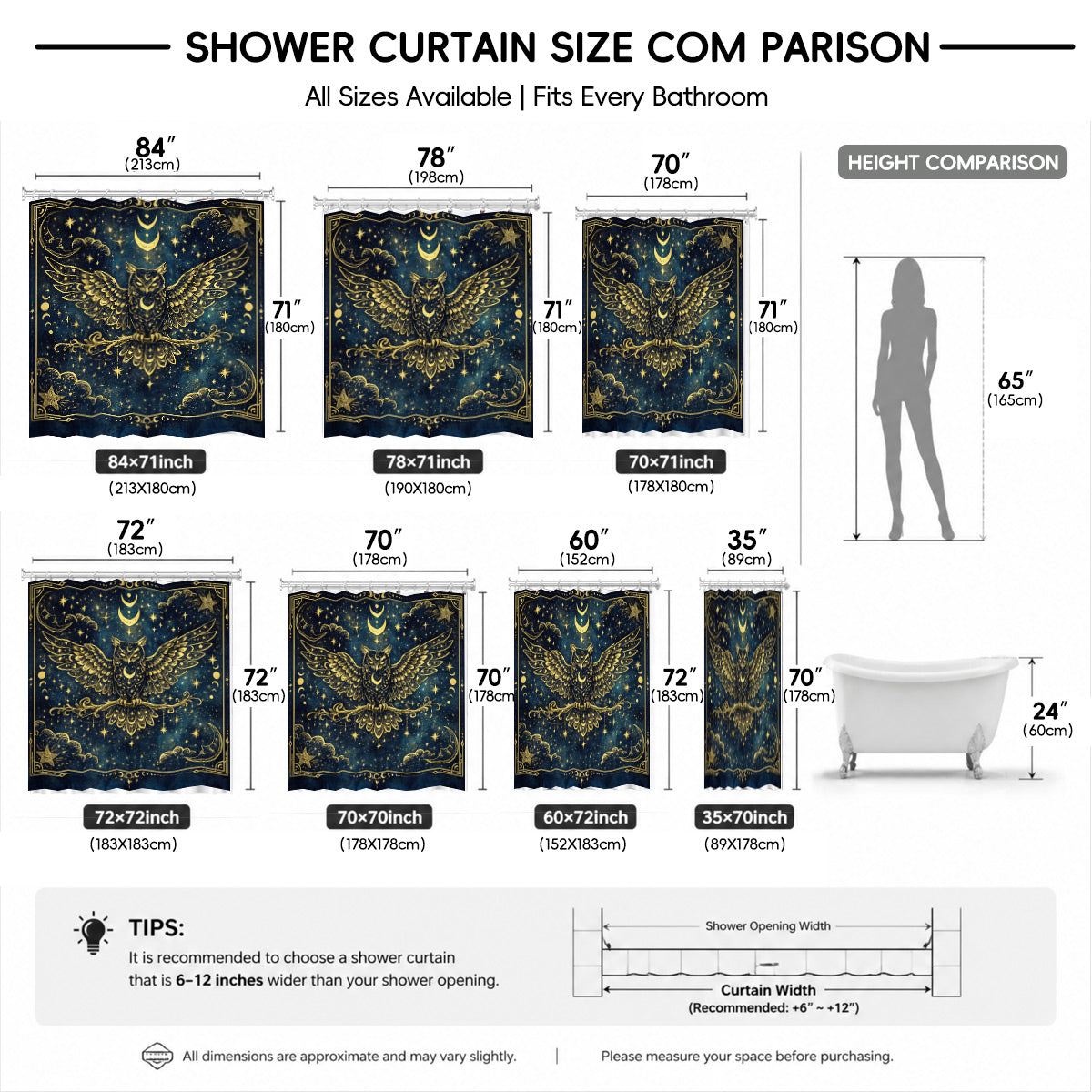Celestial Sun Moon Shower Curtain Vintage Navy Blue Waterproof Decor