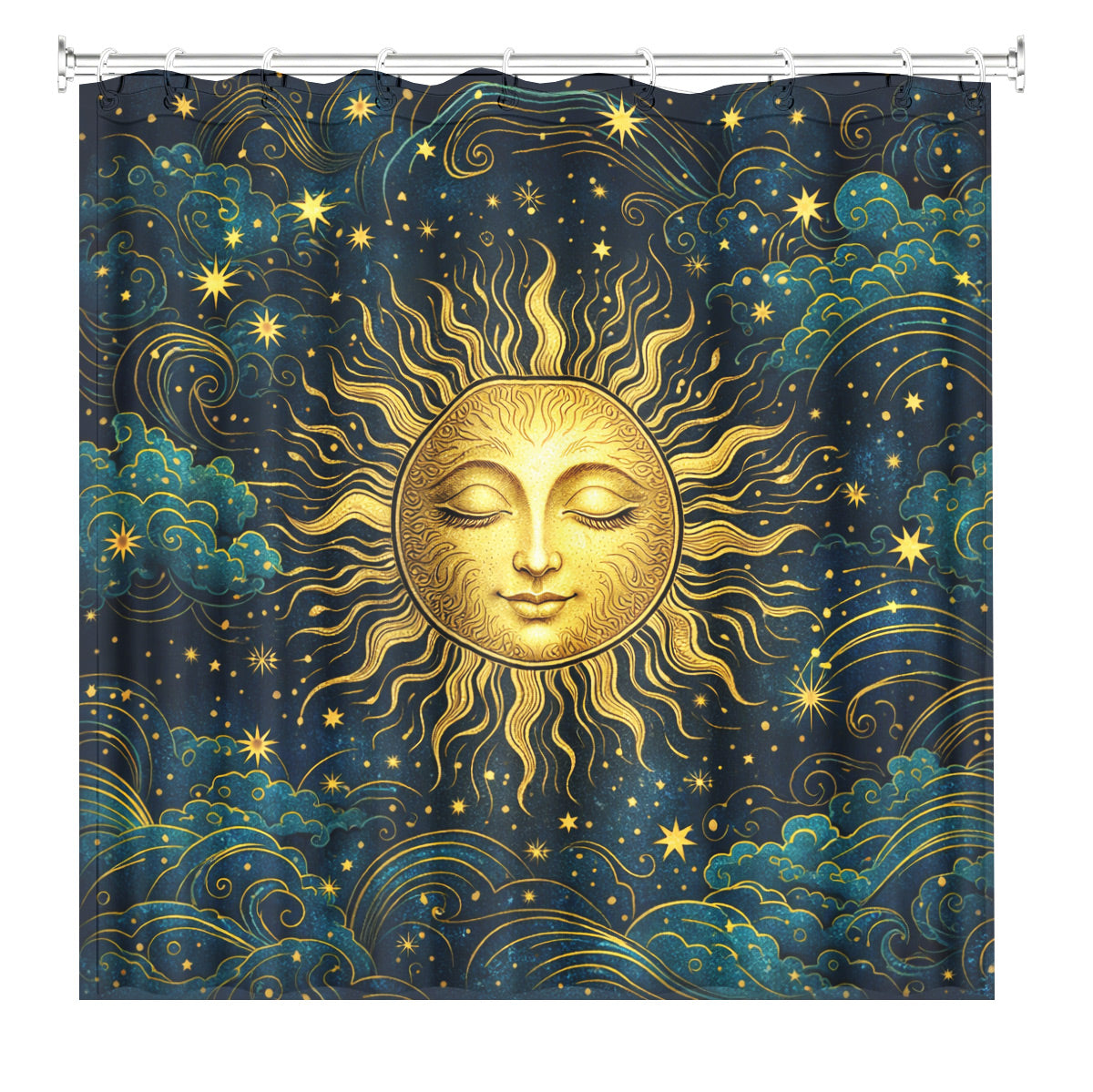 Celestial Sun Gate Shower Curtain Vintage Gold Mystical Bath Decor