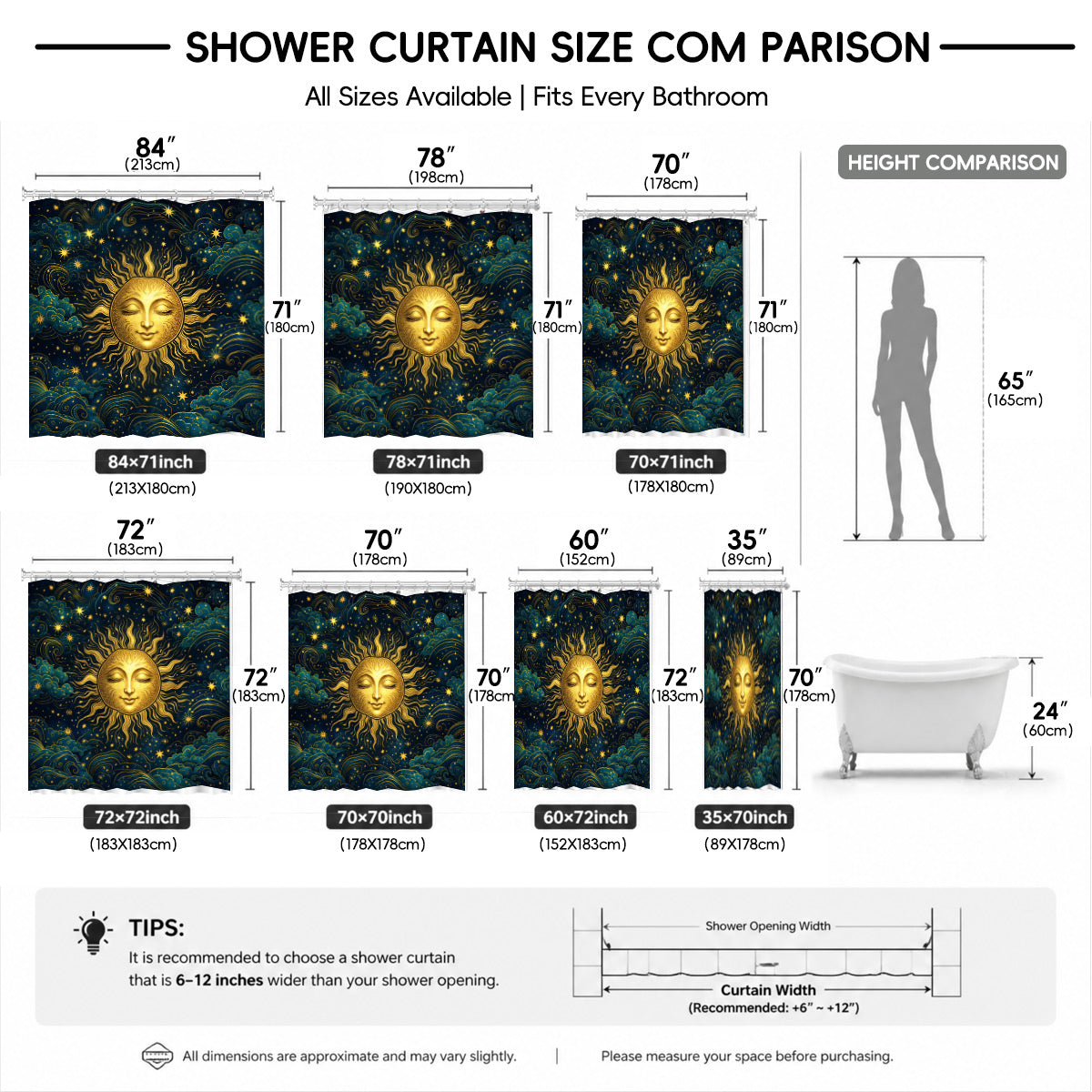 Celestial Sun Gate Shower Curtain Vintage Gold Mystical Bath Decor