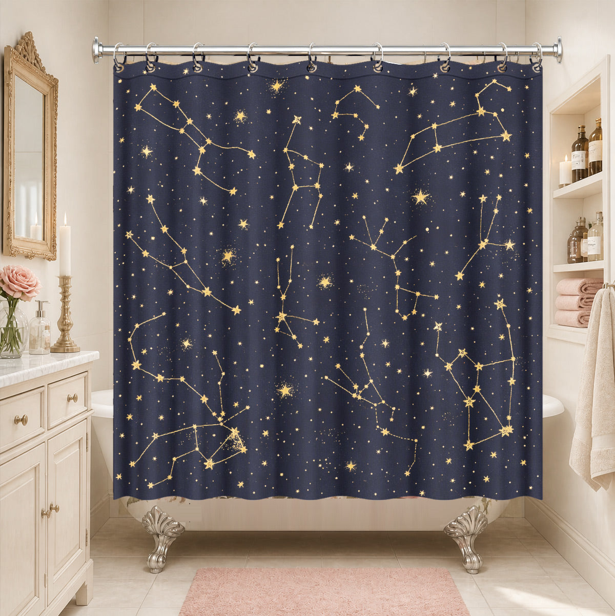 Celestial Sun Moon Dreamcatcher Shower Curtain Vintage Galaxy Bath Decor