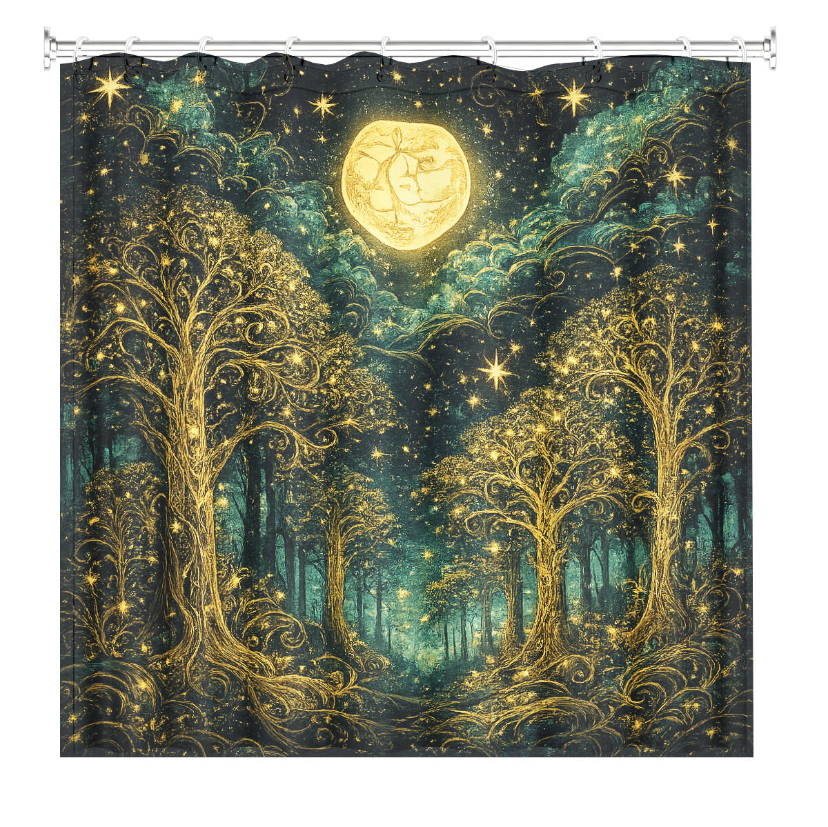Celestial Sun Gate Shower Curtain Vintage Gold Mystical Bath Decor