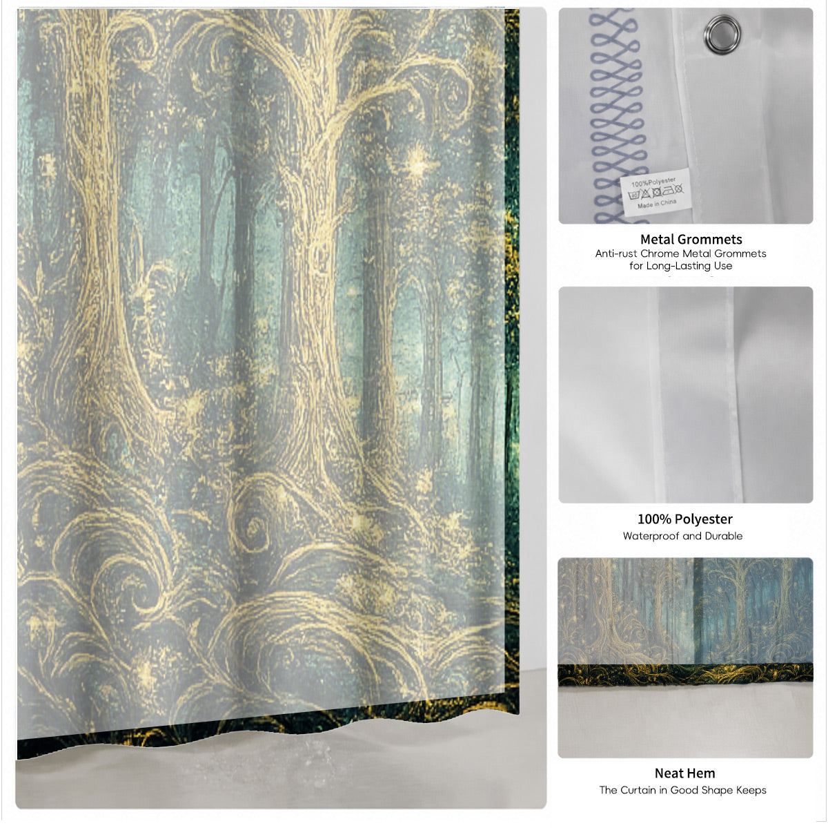 Celestial Sun Gate Shower Curtain Vintage Gold Mystical Bath Decor