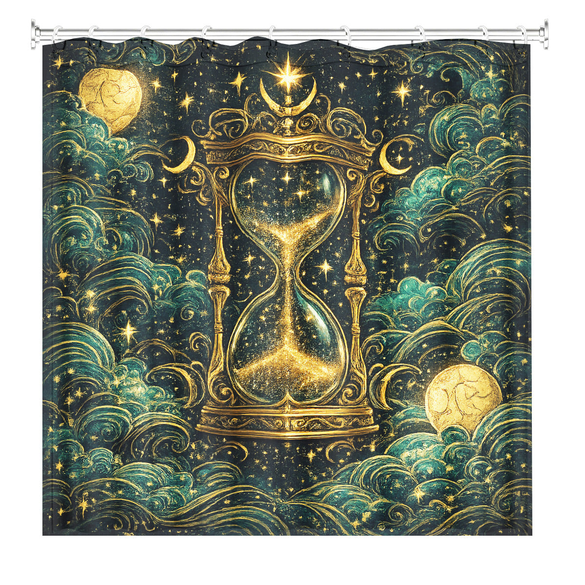 Celestial Sun Gate Shower Curtain Vintage Gold Mystical Bath Decor