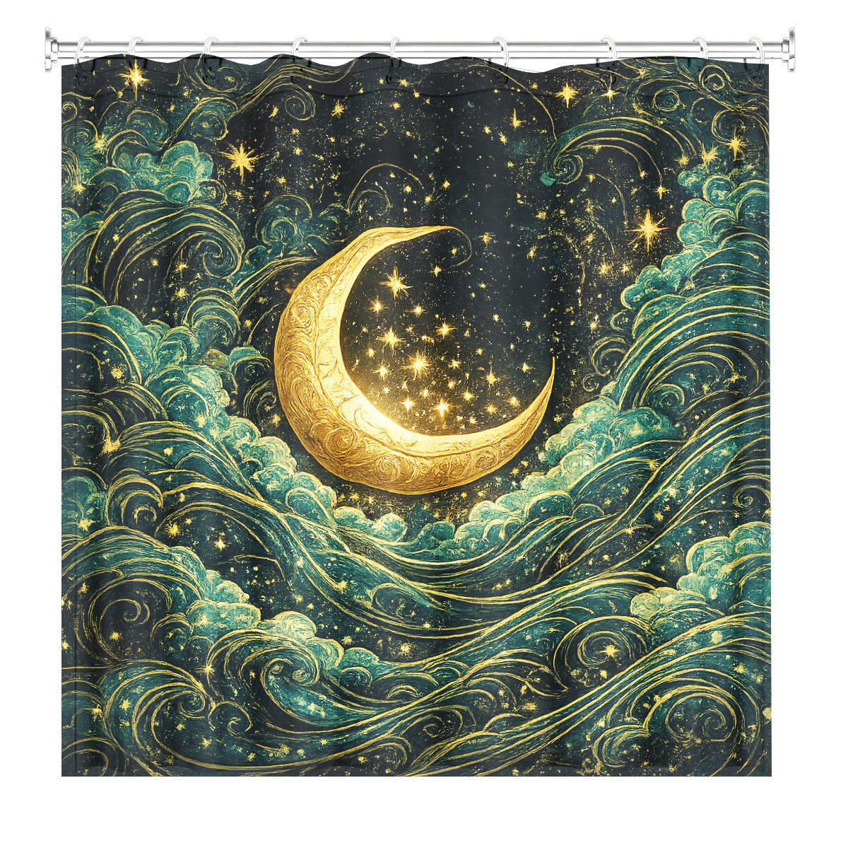 Celestial Sun Gate Shower Curtain Vintage Gold Mystical Bath Decor