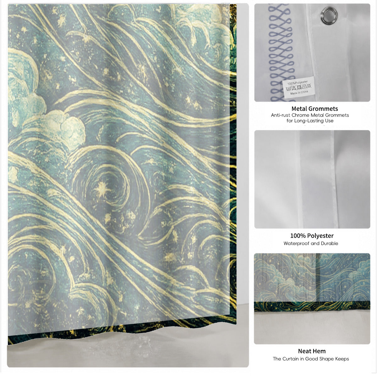 Celestial Sun Gate Shower Curtain Vintage Gold Mystical Bath Decor