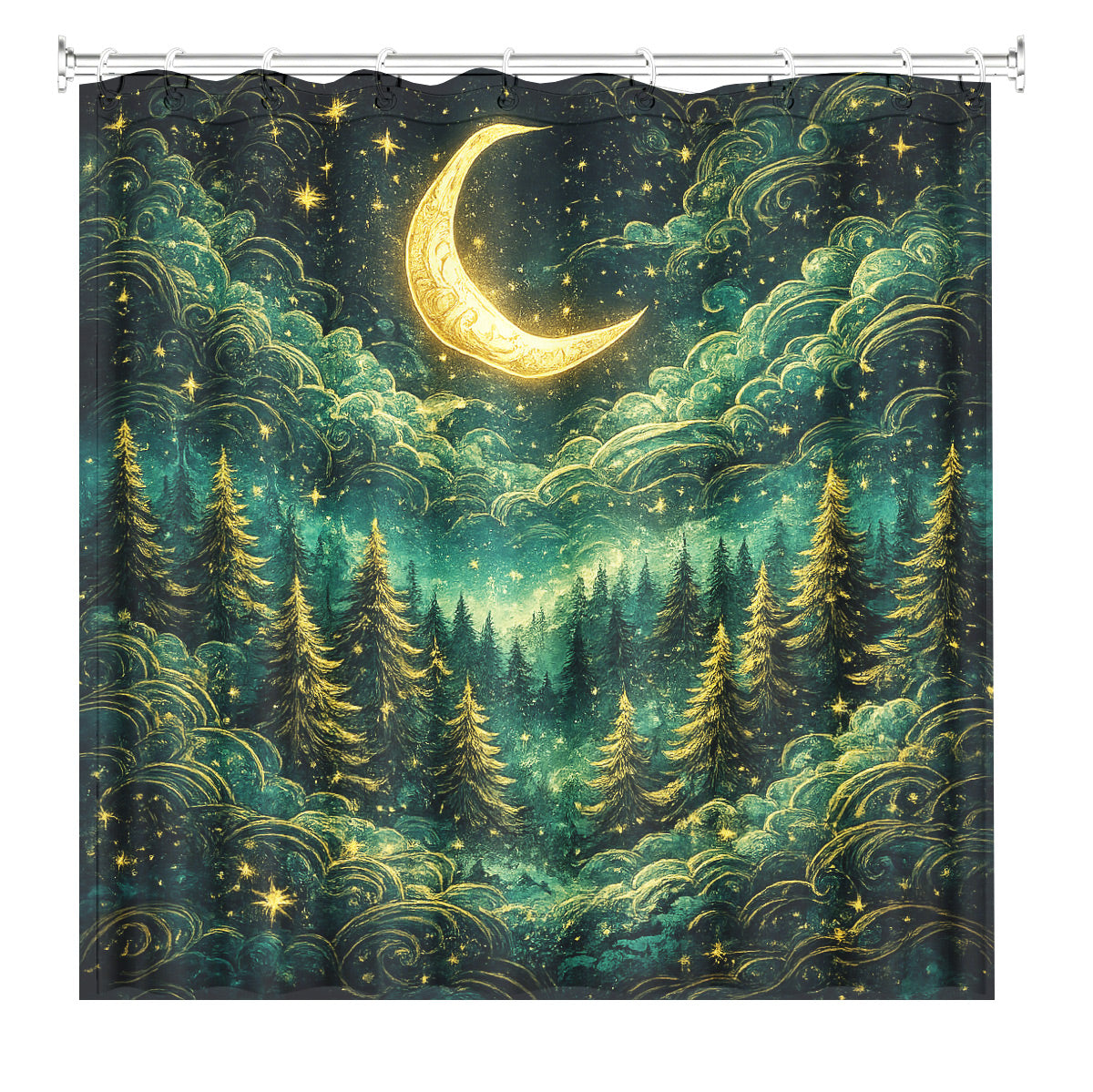 Celestial Sun Gate Shower Curtain Vintage Gold Mystical Bath Decor