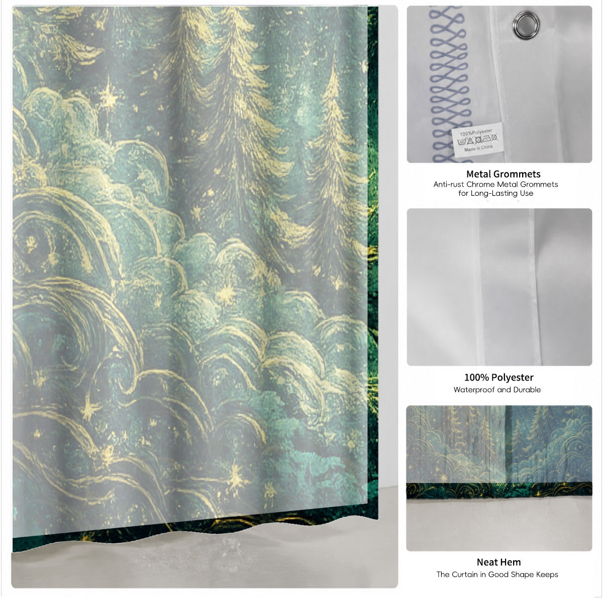 Celestial Sun Gate Shower Curtain Vintage Gold Mystical Bath Decor