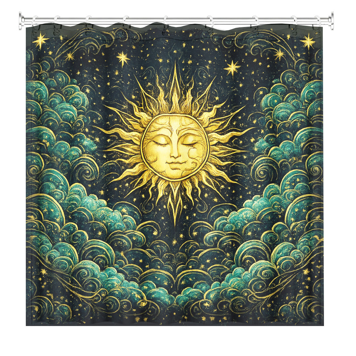 Celestial Sun Gate Shower Curtain Vintage Gold Mystical Bath Decor