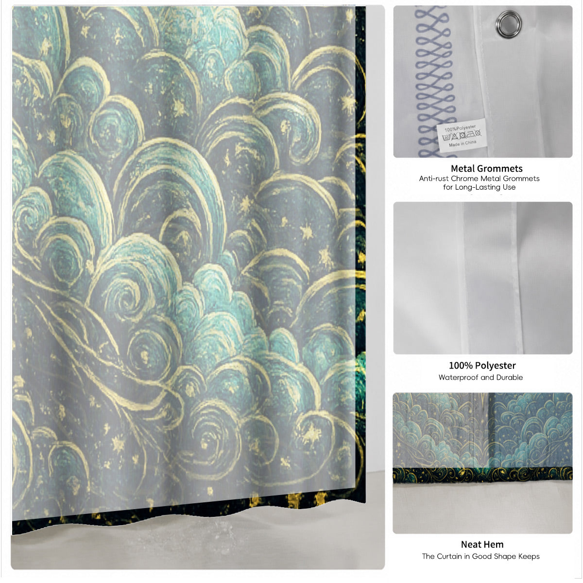 Celestial Sun Gate Shower Curtain Vintage Gold Mystical Bath Decor