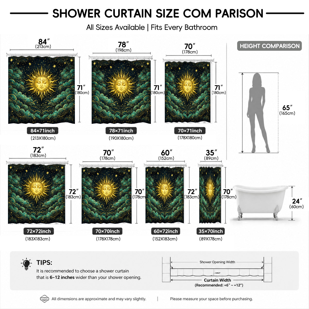 Celestial Sun Gate Shower Curtain Vintage Gold Mystical Bath Decor