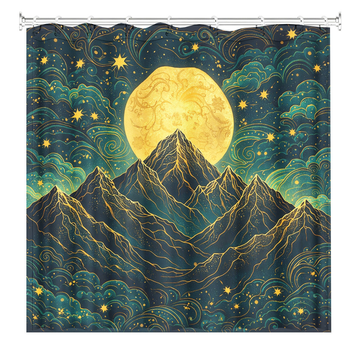 Celestial Sun Gate Shower Curtain Vintage Gold Mystical Bath Decor