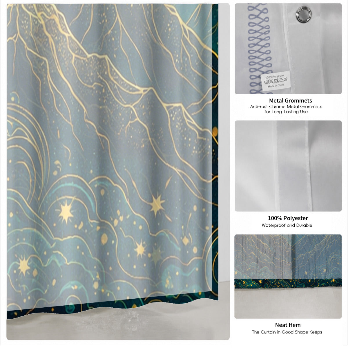 Celestial Sun Gate Shower Curtain Vintage Gold Mystical Bath Decor