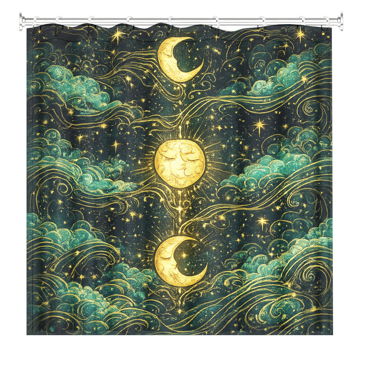 Celestial Sun Gate Shower Curtain Vintage Gold Mystical Bath Decor