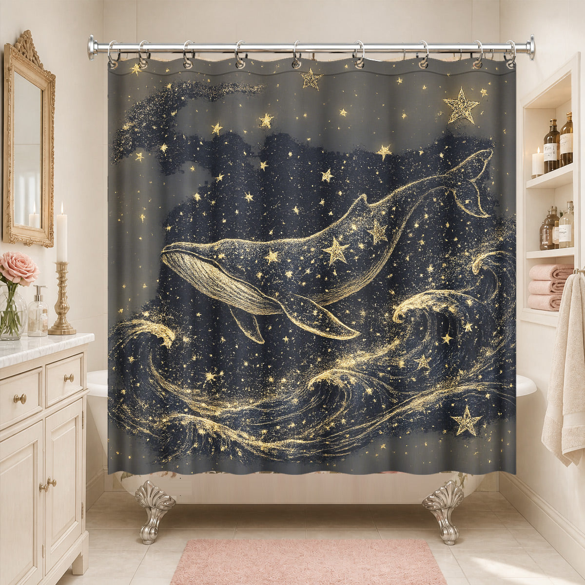 Celestial Sun Moon Dreamcatcher Shower Curtain Vintage Galaxy Bath Decor