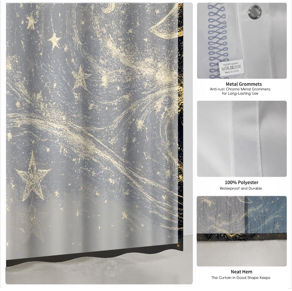 Celestial Sun Moon Dreamcatcher Shower Curtain Vintage Galaxy Bath Decor