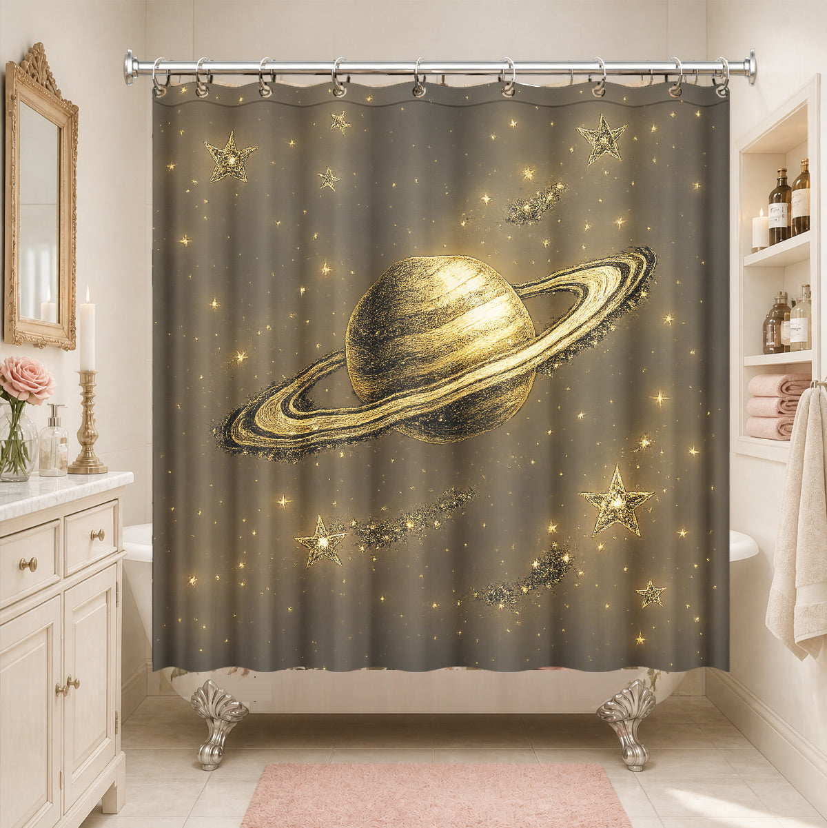 Celestial Sun Moon Dreamcatcher Shower Curtain Vintage Galaxy Bath Decor
