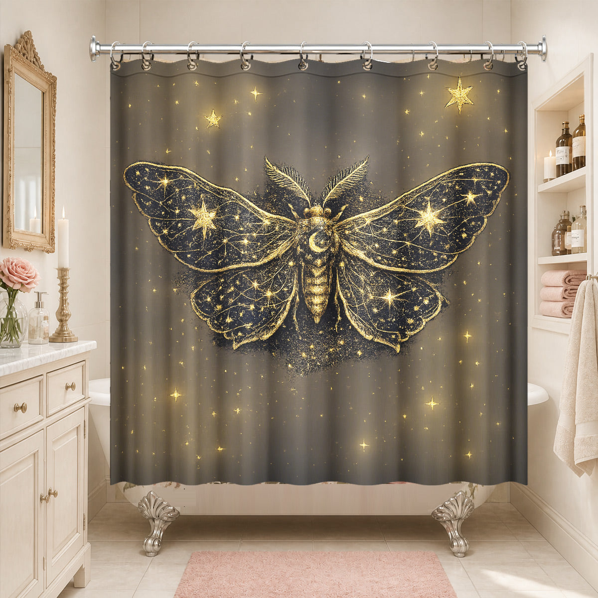 Celestial Sun Moon Dreamcatcher Shower Curtain Vintage Galaxy Bath Decor