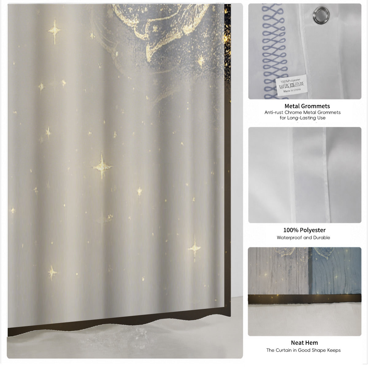 Celestial Sun Moon Dreamcatcher Shower Curtain Vintage Galaxy Bath Decor