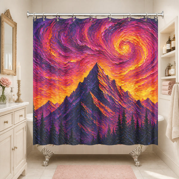 Abstract Nature Shower Curtain Impasto Oil Painting Style Waterproof Decor