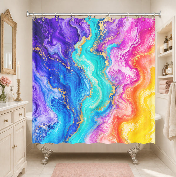 Abstract Fluid Art Shower Curtain Vibrant Marble Waterproof Bath Decor
