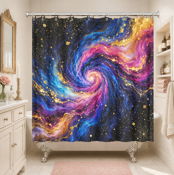 Abstract Galaxy Fluid Art Shower Curtain Vibrant Waterproof Bath Decor