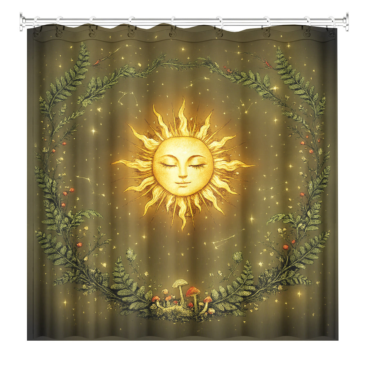 Vintage Celestial Mushroom Shower Curtain Dark Academia Waterproof Decor