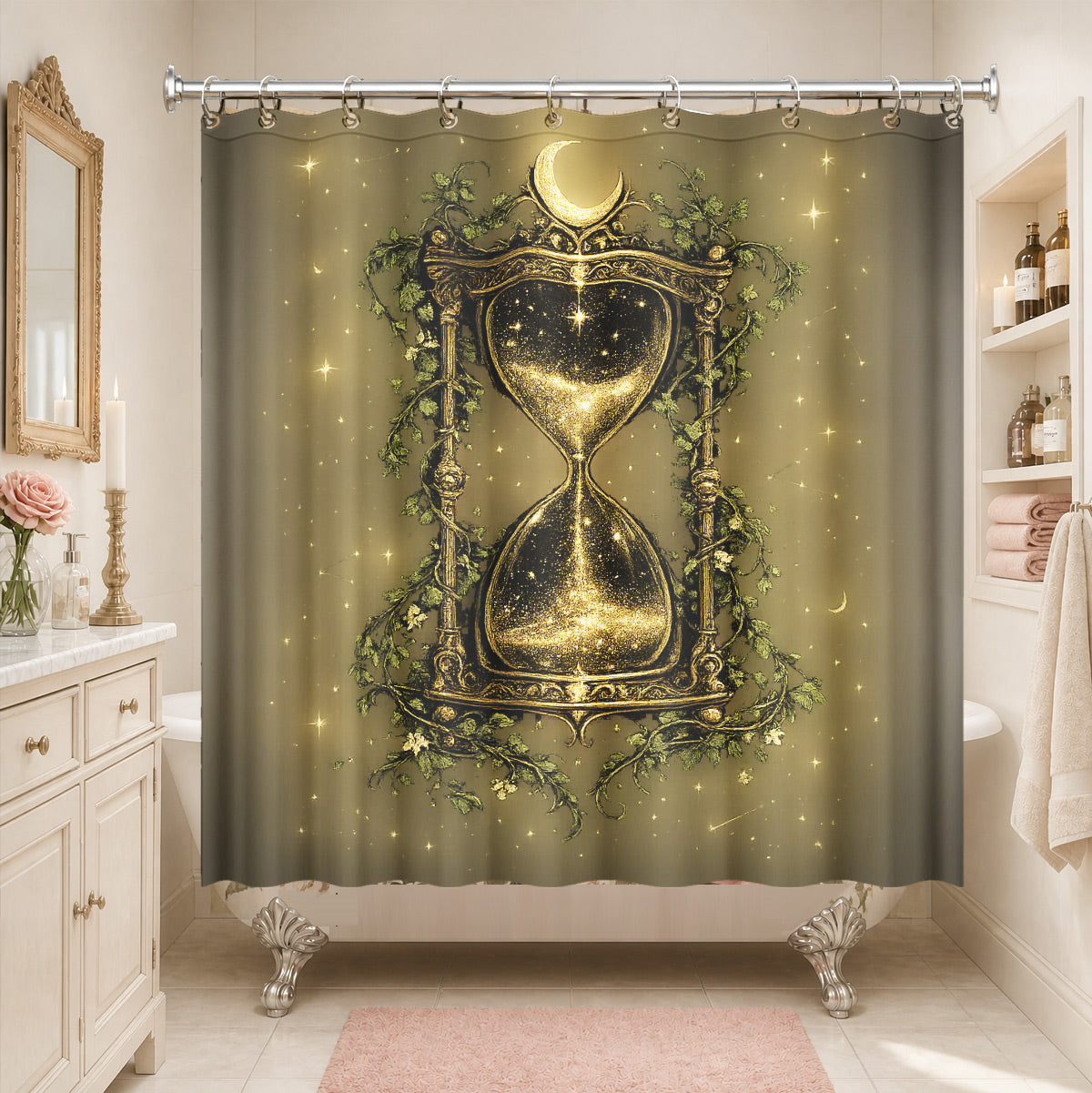 Vintage Celestial Mushroom Shower Curtain Dark Academia Waterproof Decor