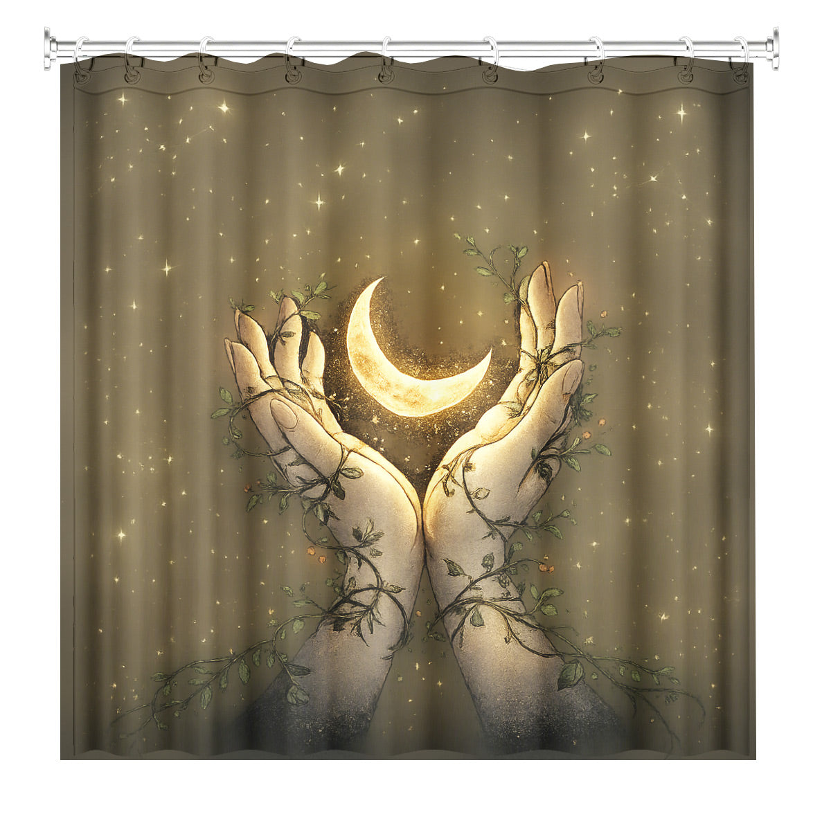 Vintage Celestial Mushroom Shower Curtain Dark Academia Waterproof Decor
