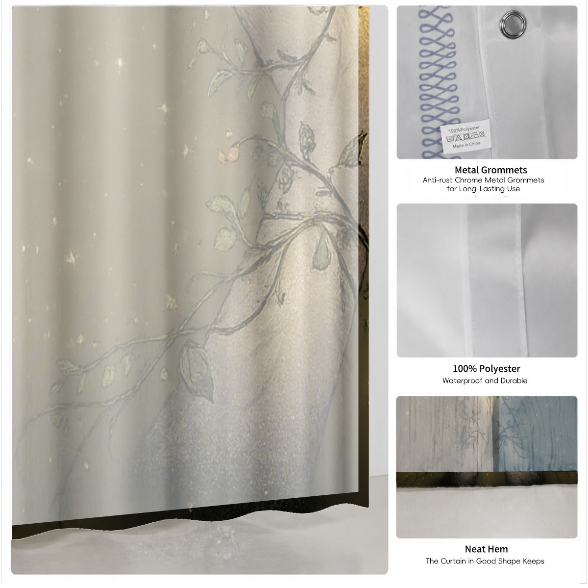 Vintage Celestial Mushroom Shower Curtain Dark Academia Waterproof Decor