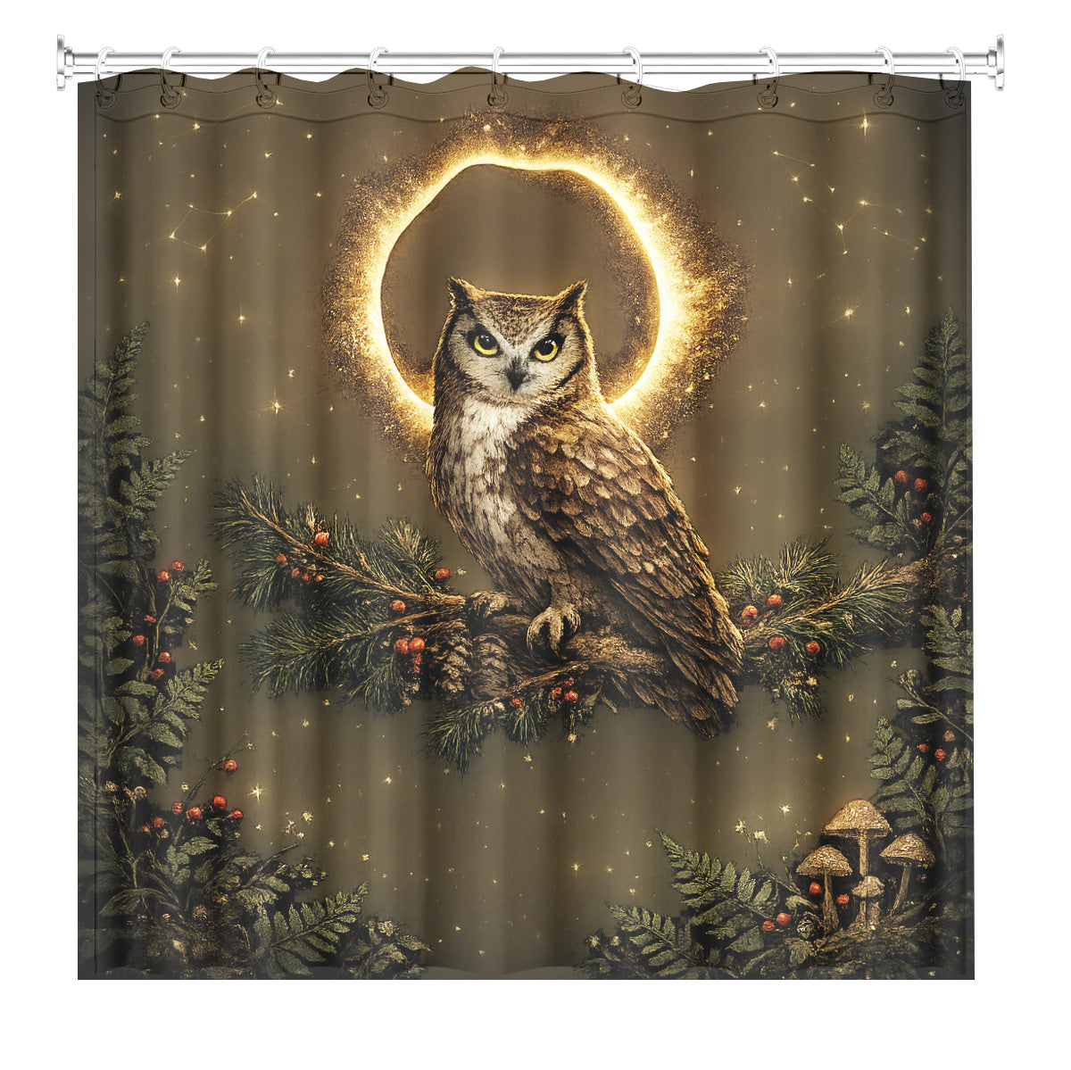 Vintage Celestial Mushroom Shower Curtain Dark Academia Waterproof Decor