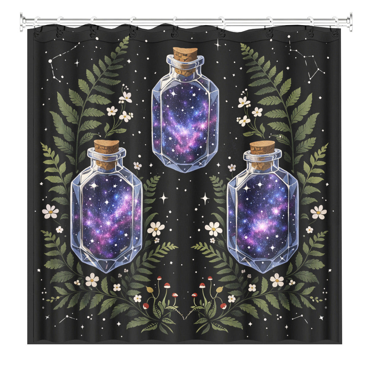 Vintage Celestial Mushroom Shower Curtain Dark Academia Waterproof Decor
