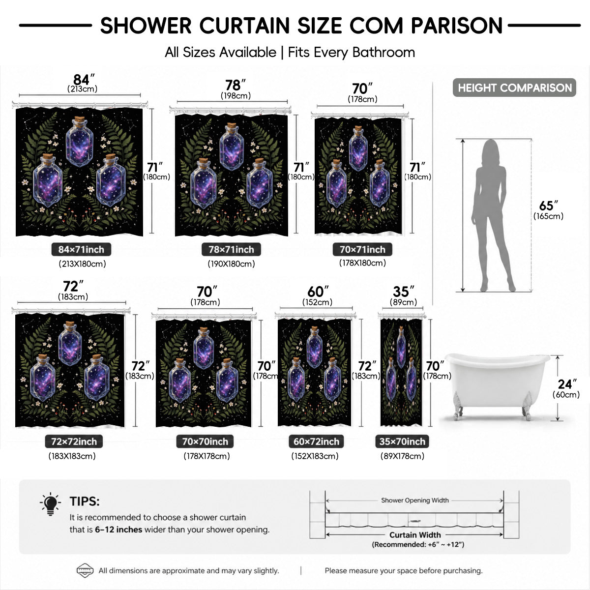 Vintage Celestial Mushroom Shower Curtain Dark Academia Waterproof Decor