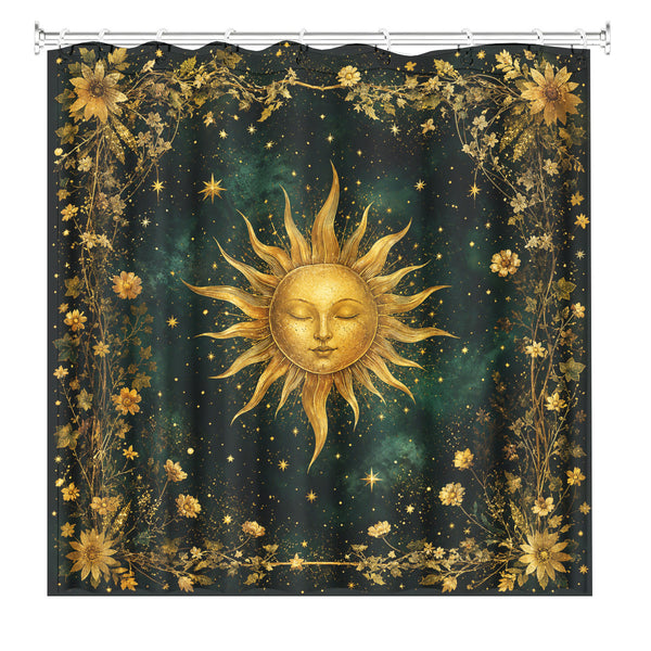Gold Celestial Sun Moth Shower Curtain Dark Academia Waterproof Decor