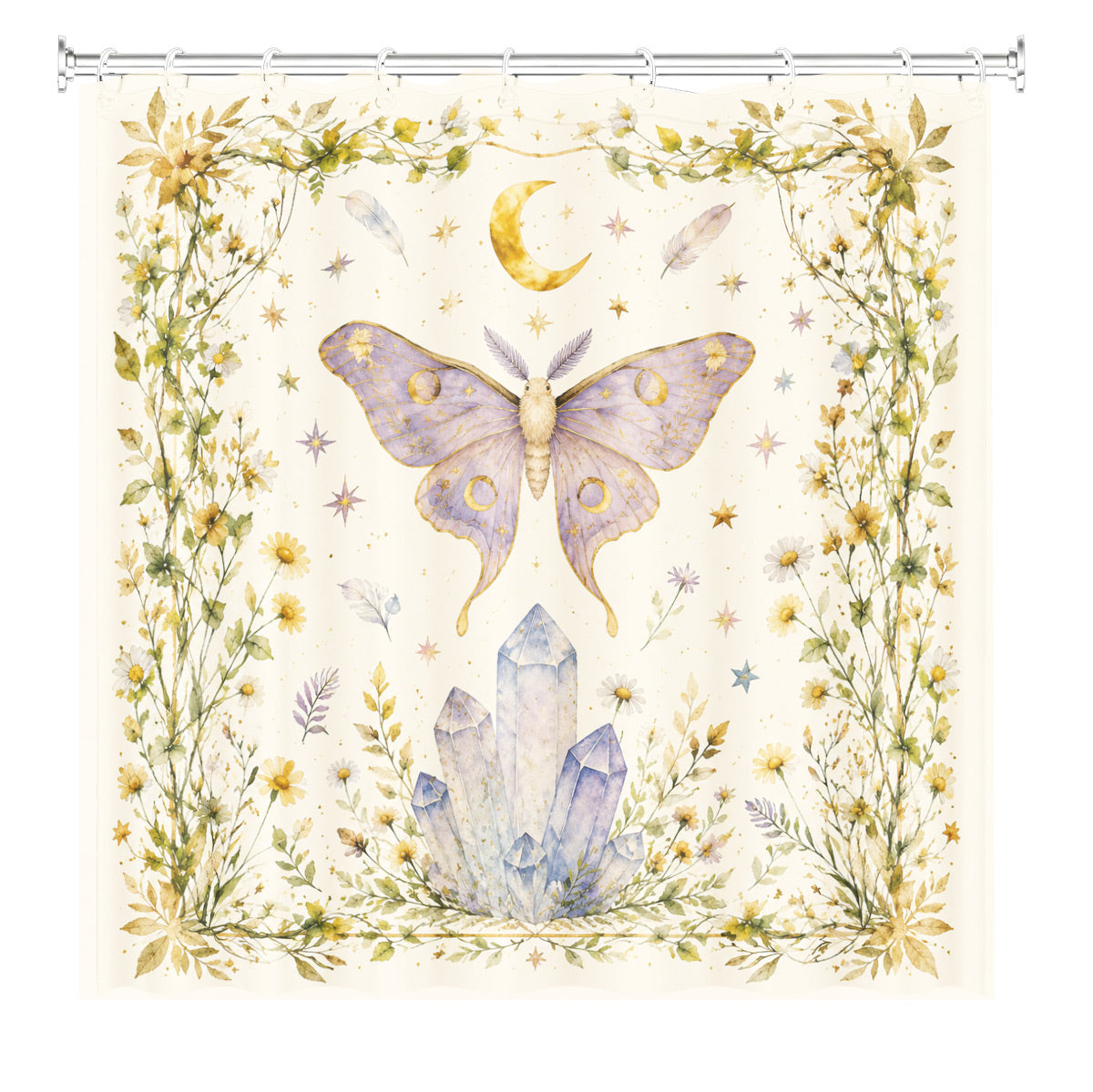 Watercolor Floral Owl Deer Shower Curtain Boho Waterproof Bath Decor