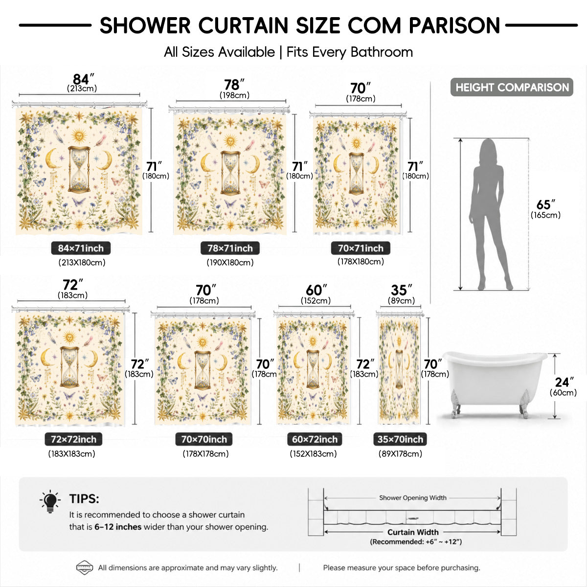 Watercolor Floral Owl Deer Shower Curtain Boho Waterproof Bath Decor