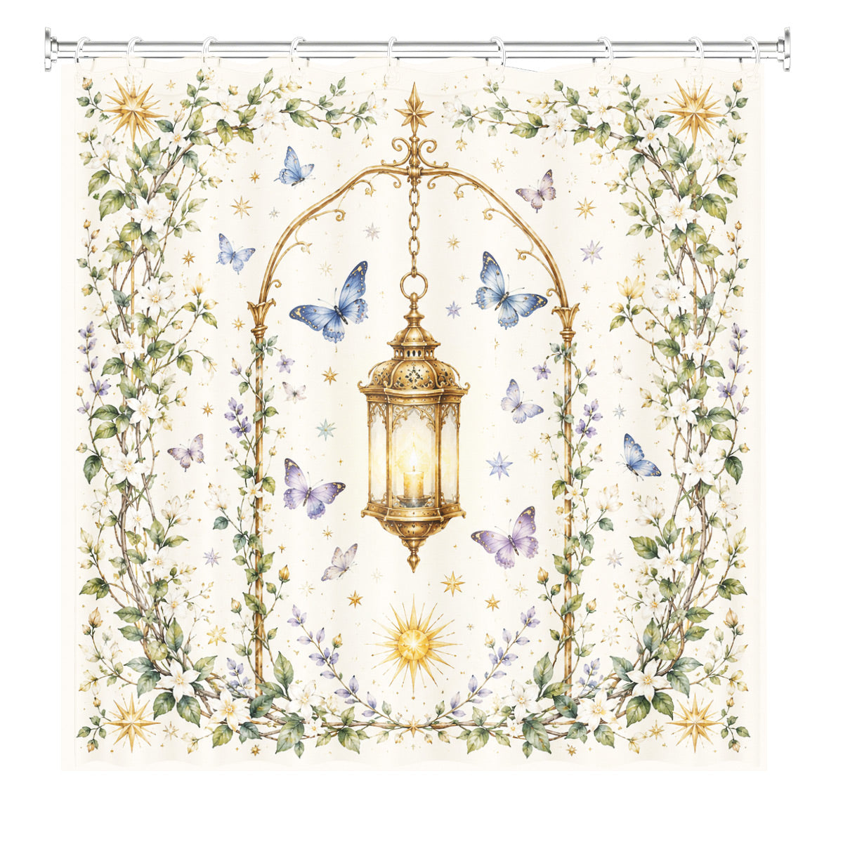 Watercolor Floral Owl Deer Shower Curtain Boho Waterproof Bath Decor