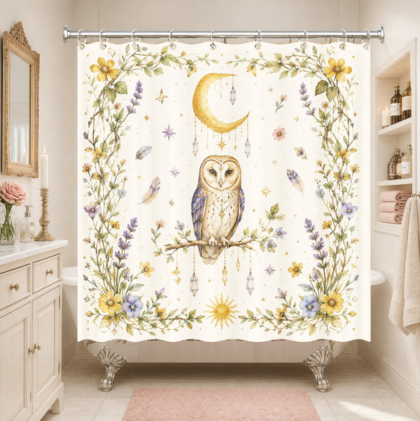 Watercolor Floral Owl Deer Shower Curtain Boho Waterproof Bath Decor