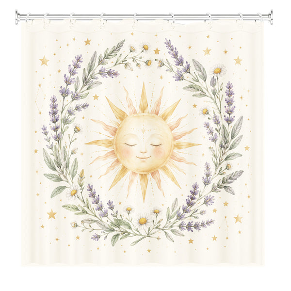 Watercolor Sun Moon Crystal Shower Curtain Boho Waterproof Bath Decor
