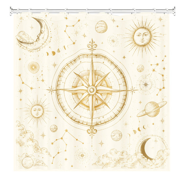 Vintage Nautical Astronomy Shower Curtain Retro Sepia Illustration Decor