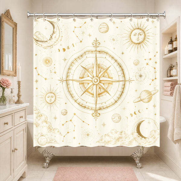 Vintage Nautical Astronomy Shower Curtain Retro Sepia Illustration Decor